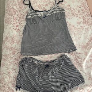 Laura Ashley Striped Black and White Women's Sleepwear Set